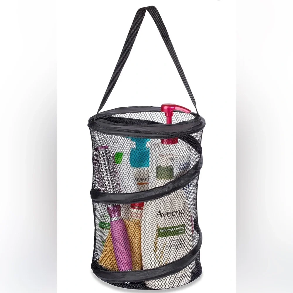 NEW Handy Laundry Foldable Shower Caddy Black Mesh Dorm Travel Organizer‎